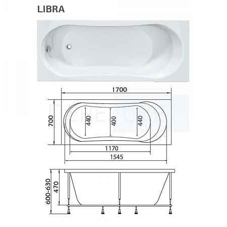 Ванна Акрил. МАРКА LIBRA 170*70 каркас/экран