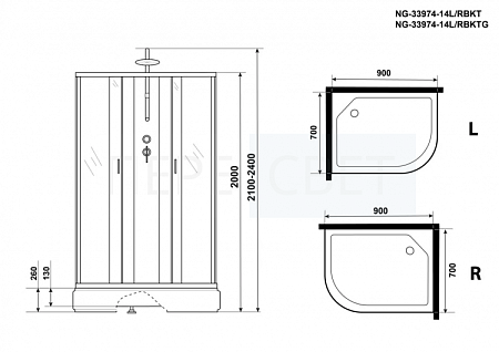 Душевая кабина NG P90/40/MT (900x900)